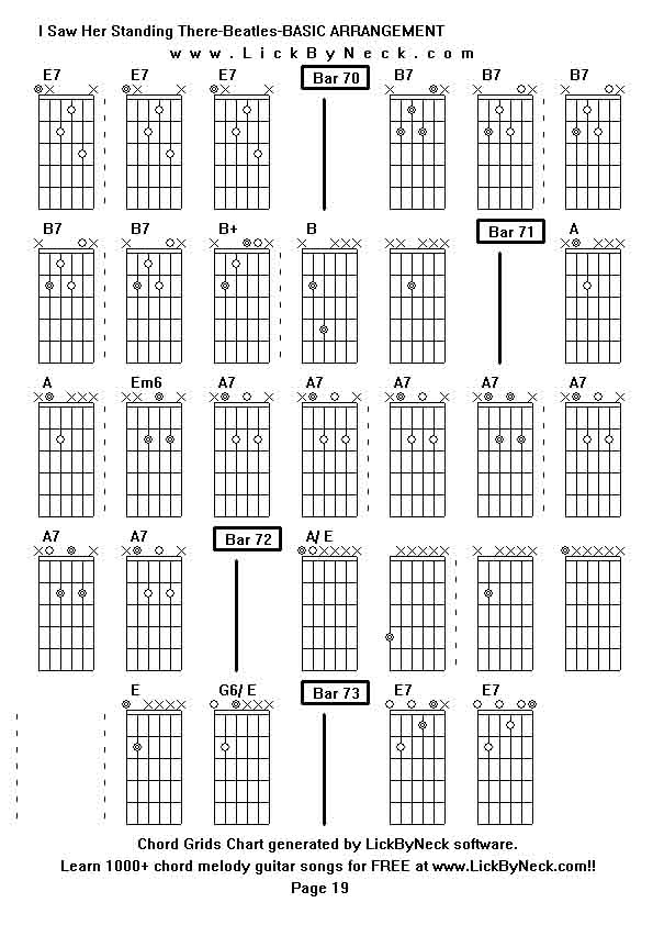 Chord Grids Chart of chord melody fingerstyle guitar song-I Saw Her Standing There-Beatles-BASIC ARRANGEMENT,generated by LickByNeck software.